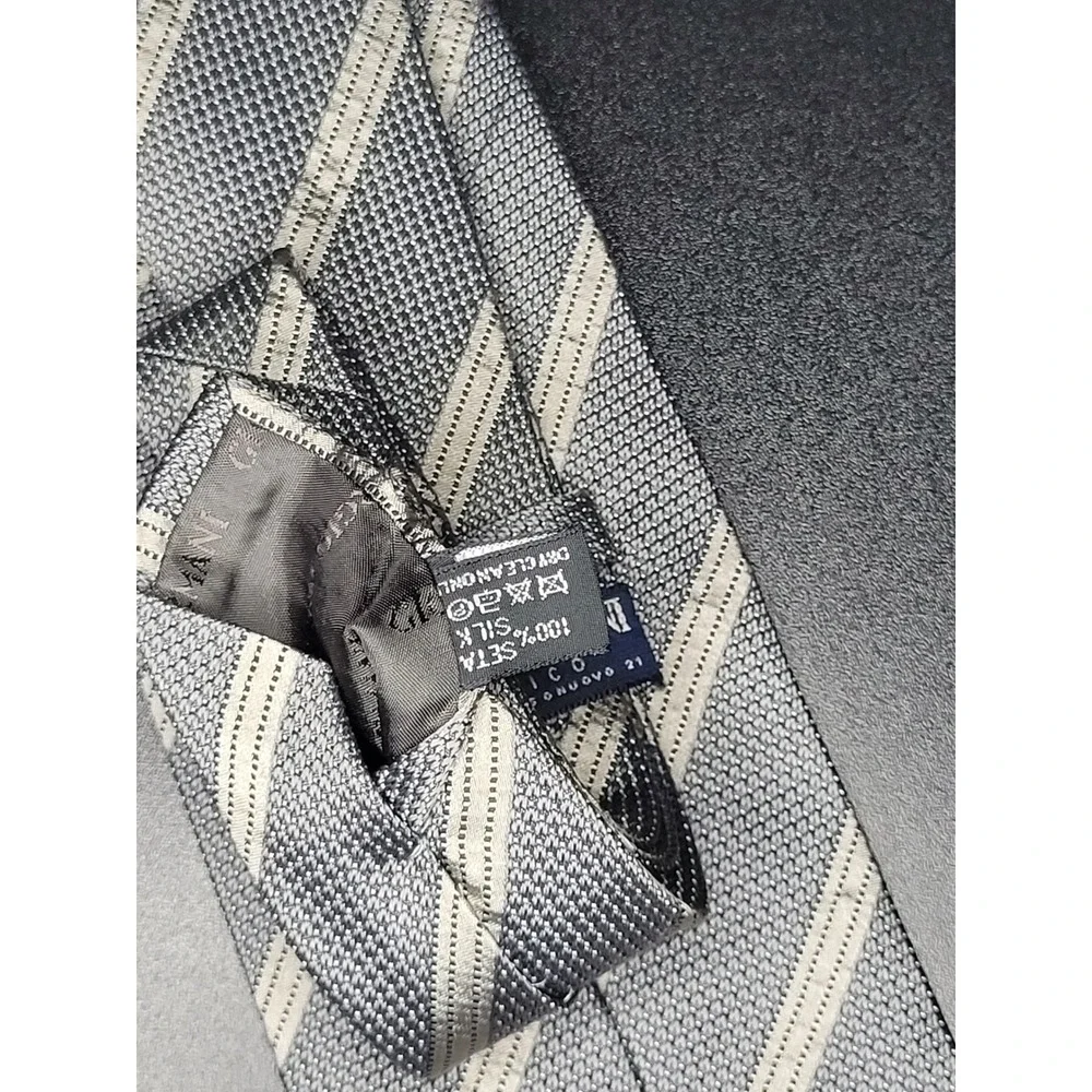Vintage Giorgio Armani Classico Tie Grey Stripe 100% Silk Handmade Italy